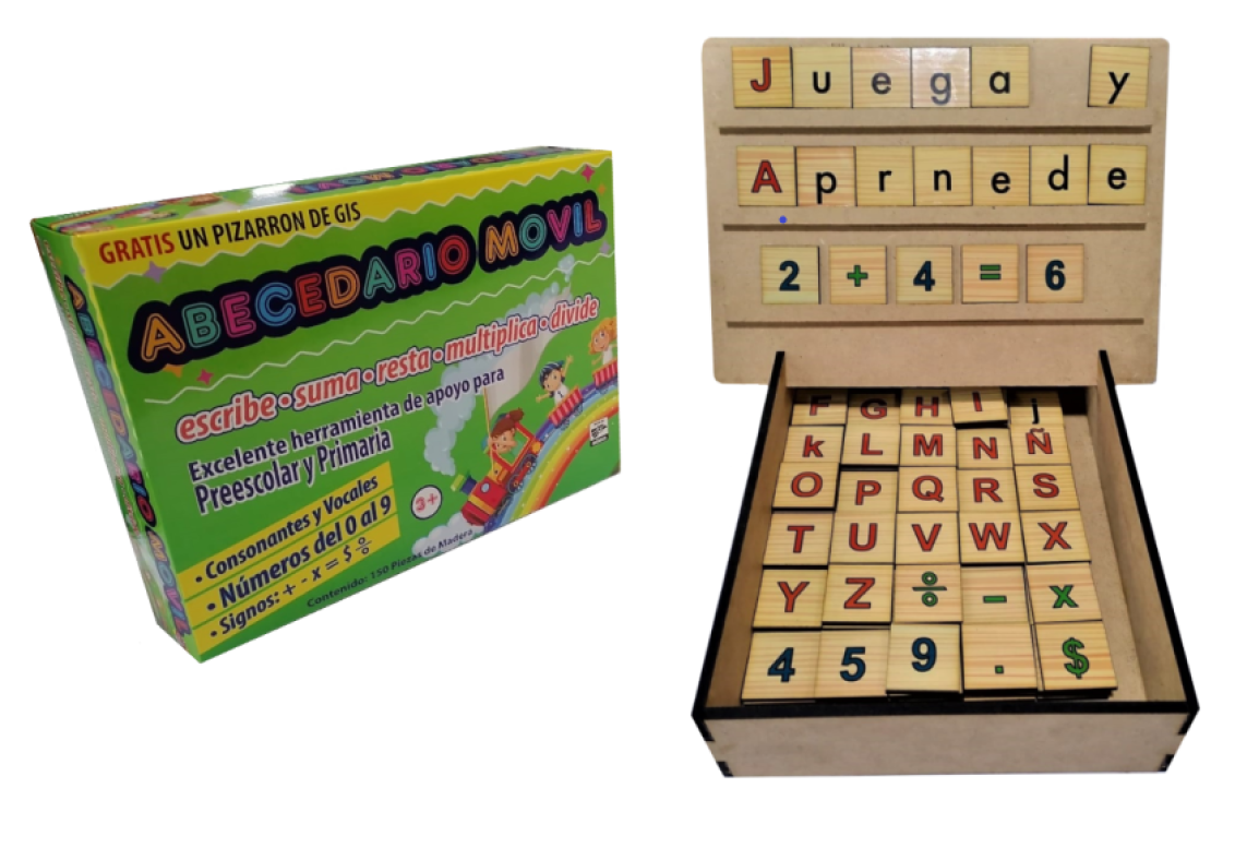Abecedario movil de madera con Pizarron