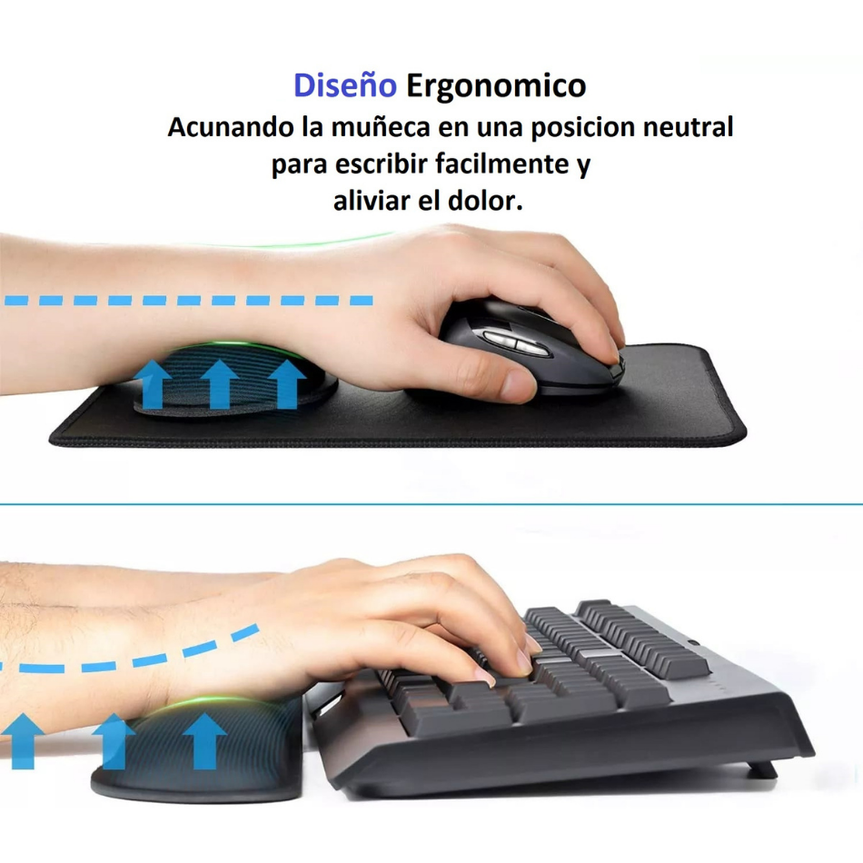Mouse Pad Almohadilla Teclado 3 pack Reposamuñecas Acolchado y Ergonómico, Espuma memoria antideslizante, duradera y cómoda, alivia la presión de la muñeca en el teclado y el mouse