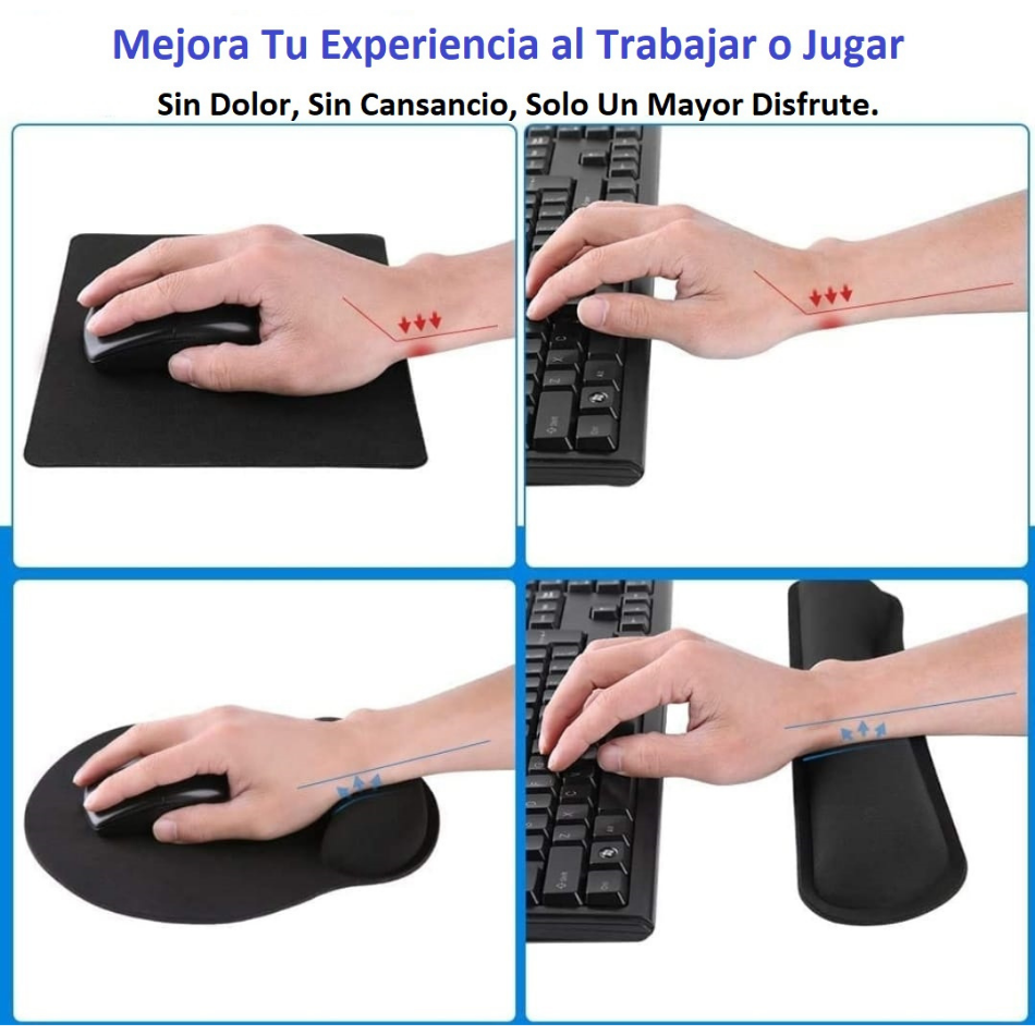 Mouse Pad Almohadilla Teclado 3 pack Reposamuñecas Acolchado y Ergonómico, Espuma memoria antideslizante, duradera y cómoda, alivia la presión de la muñeca en el teclado y el mouse