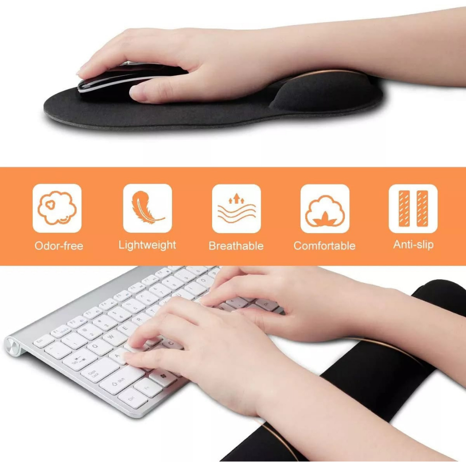 Mouse Pad Almohadilla Teclado 3 pack Reposamuñecas Acolchado y Ergonómico, Espuma memoria antideslizante, duradera y cómoda, alivia la presión de la muñeca en el teclado y el mouse