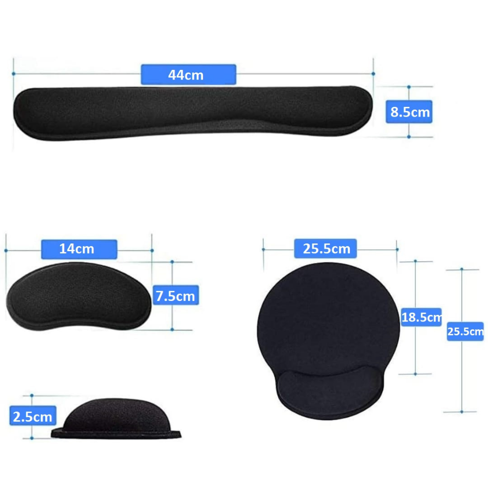 Mouse Pad Almohadilla Teclado 3 pack Reposamuñecas Acolchado y Ergonómico, Espuma memoria antideslizante, duradera y cómoda, alivia la presión de la muñeca en el teclado y el mouse