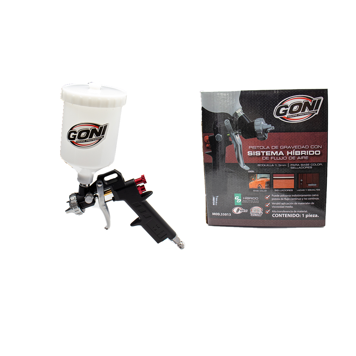Kit De Pistolas Para Uso  Automotriz Goni 303 para la aplicación de body  Goni33013 para pintado automotriz Y Goni369 Para Limpiar Motores