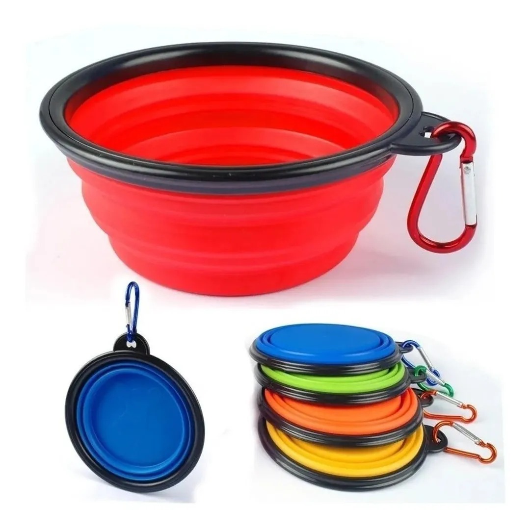 Tazón Plegable de Silicona para Perro Color Rojo Para Beber o Comer Al Aire Libre