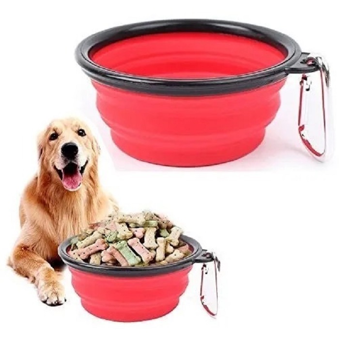 Tazón Plegable de Silicona para Perro Color Rojo Para Beber o Comer Al Aire Libre