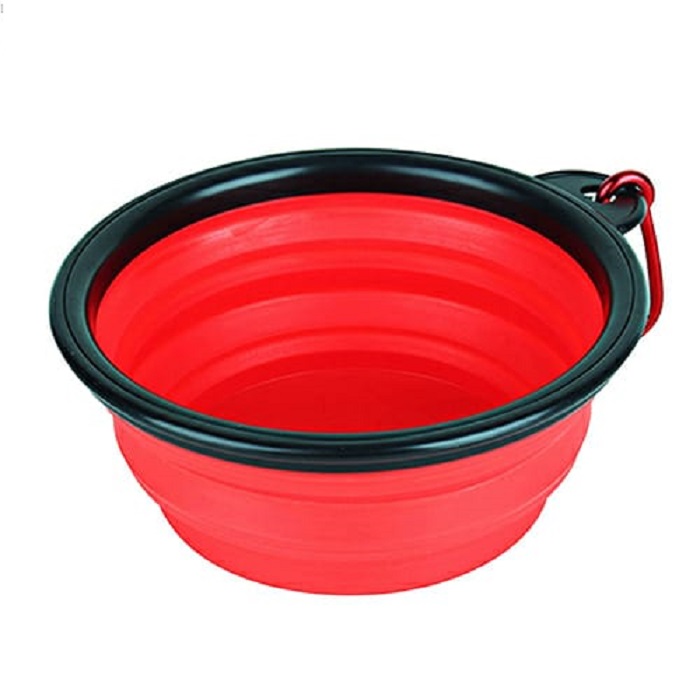Tazón Plegable de Silicona para Perro Color Rojo Para Beber o Comer Al Aire Libre
