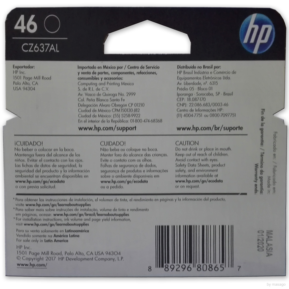 Combo 3 Cartucho Tinta Hp 46 Negro Cz637al Originales 2529