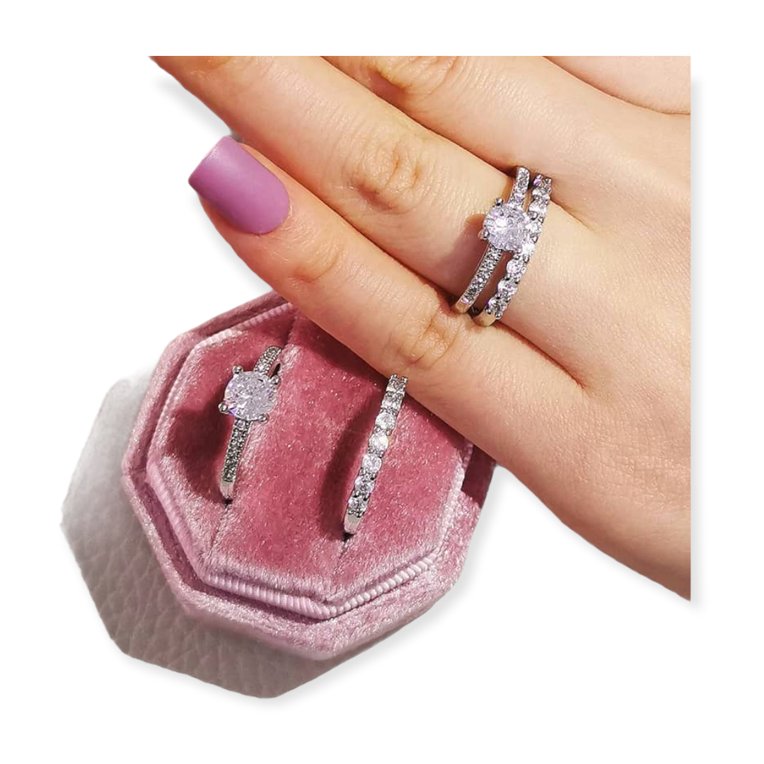 Juego de solitario y media churumbela Zirconias Cúbicas Amour Plata 925