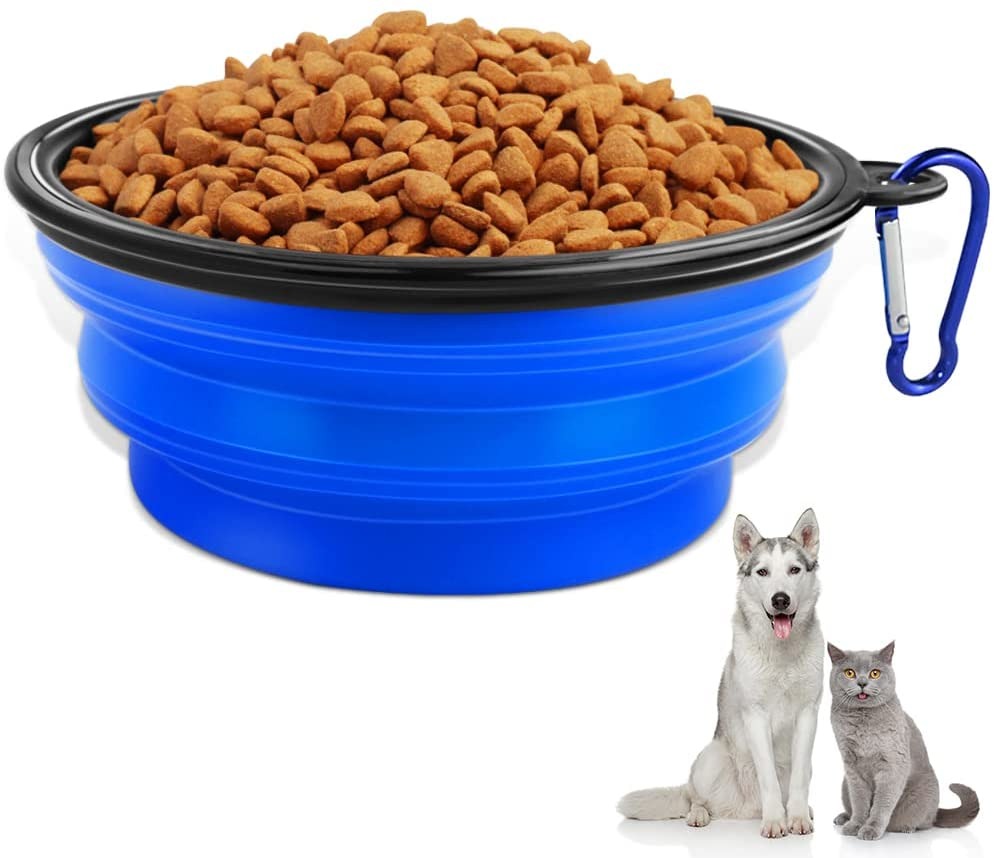 Tazón Plegable de Silicona para Perro Color Azul Para Beber o Comer Al Aire Libre