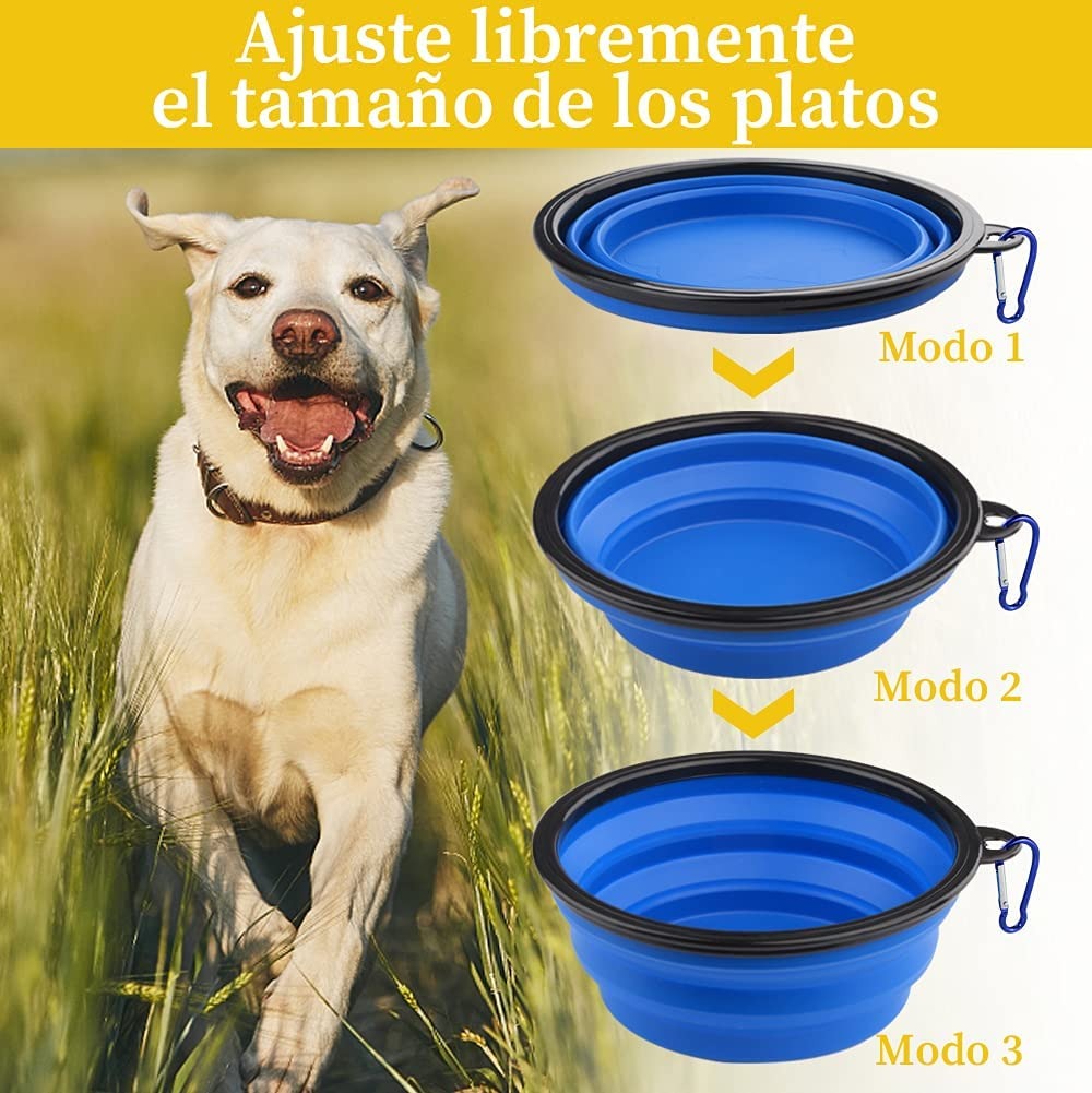 Tazón Plegable de Silicona para Perro Color Azul Para Beber o Comer Al Aire Libre