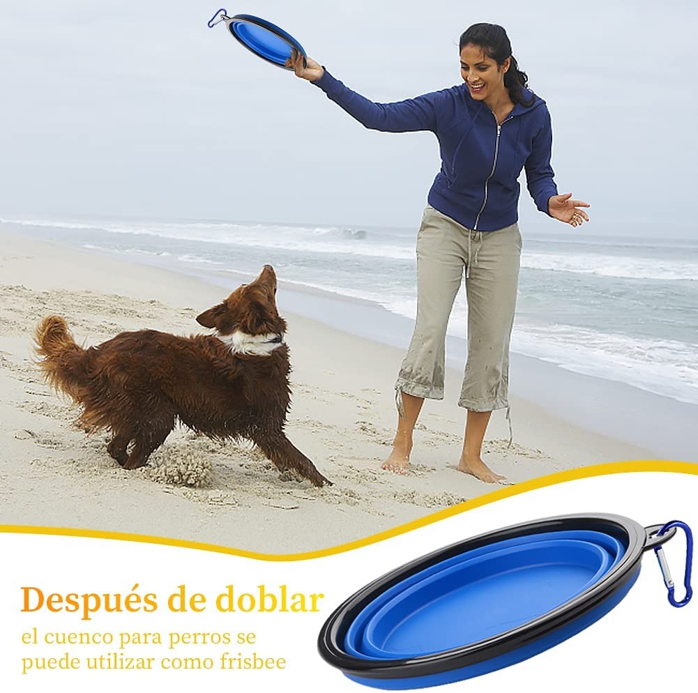 Tazón Plegable de Silicona para Perro Color Azul Para Beber o Comer Al Aire Libre