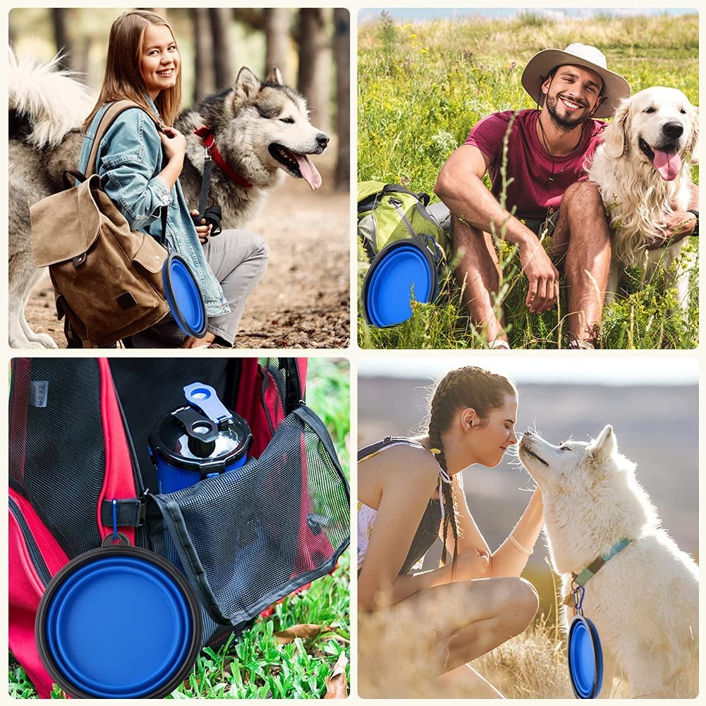 Tazón Plegable de Silicona para Perro Color Azul Para Beber o Comer Al Aire Libre