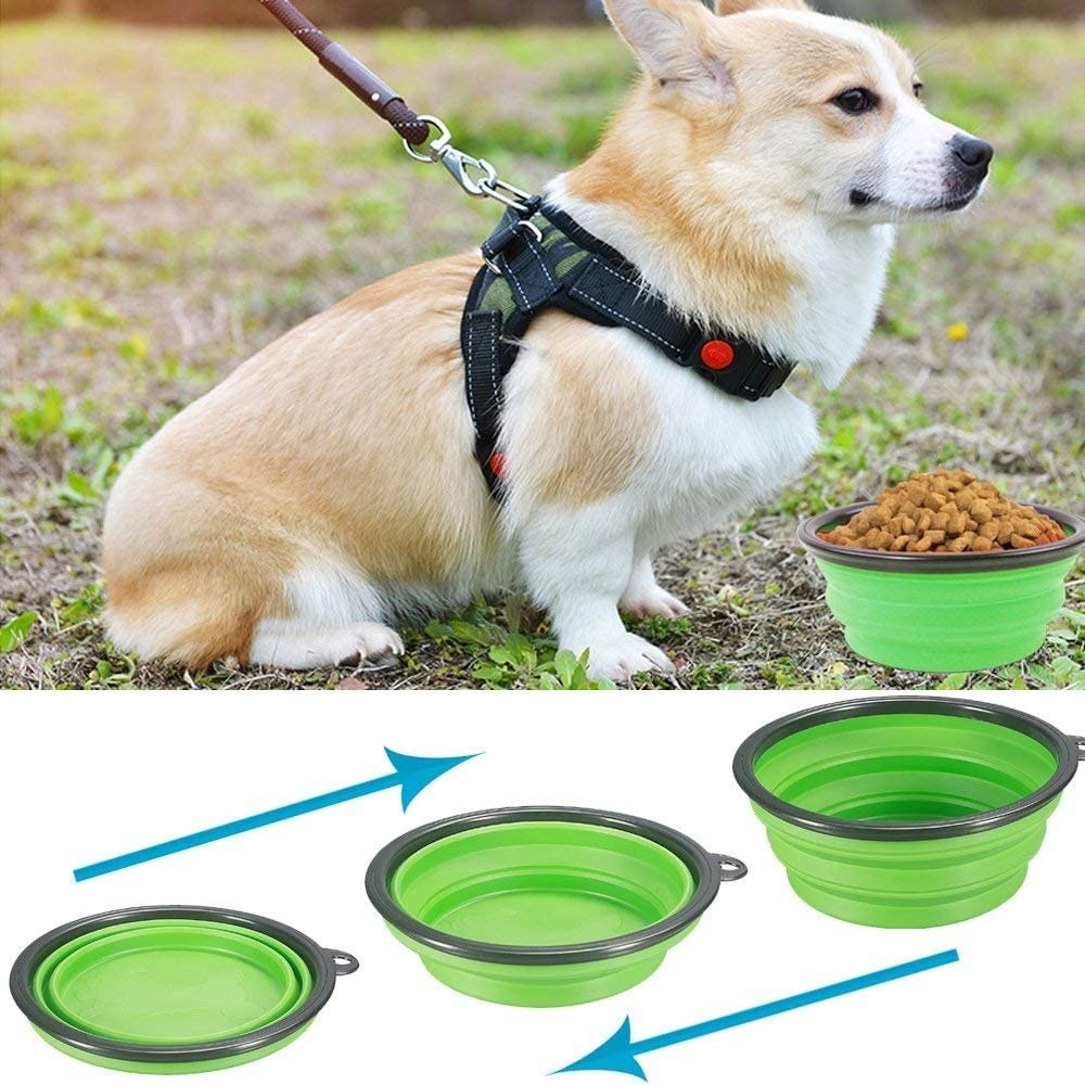 Tazón Plegable de Silicona para Perro Color Verde Para Beber o Comer Al Aire Libre