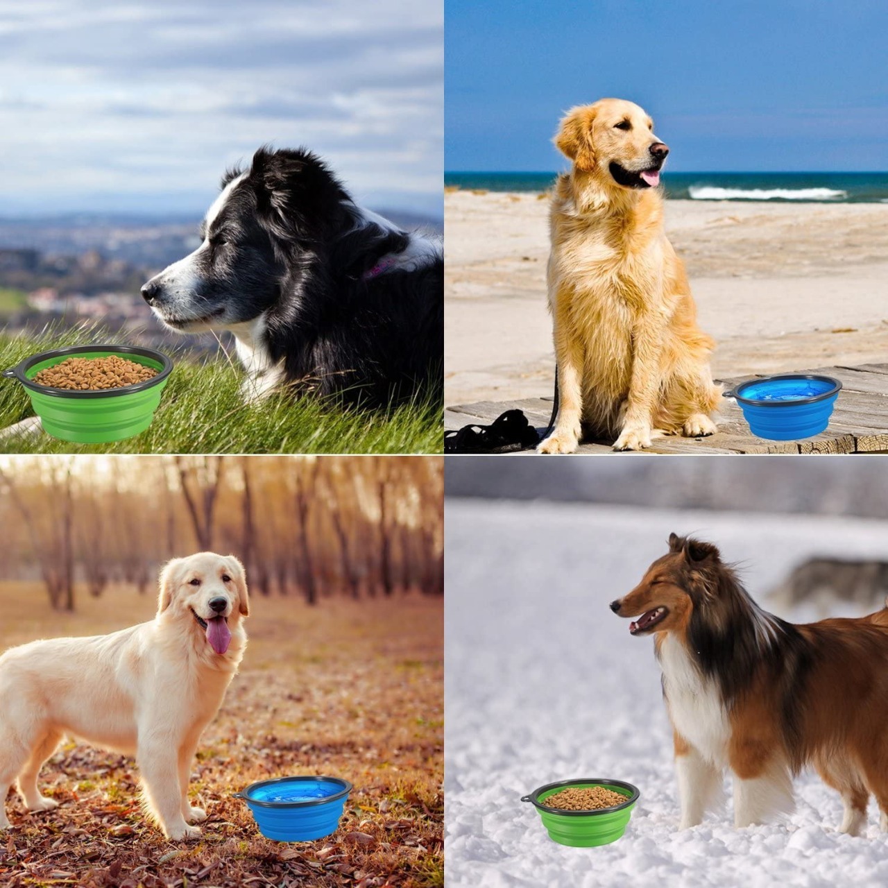 Tazón Plegable de Silicona para Perro Color Verde Para Beber o Comer Al Aire Libre
