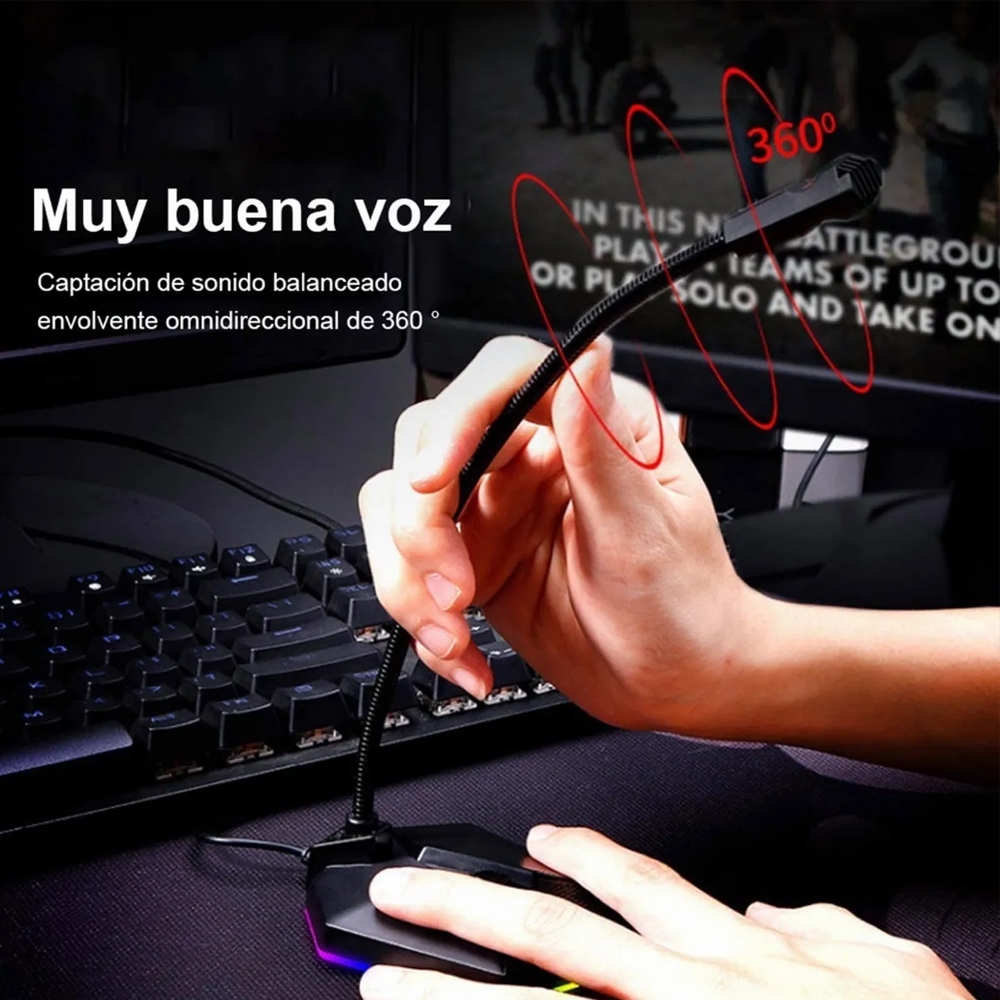 Usb Micrófono De Escritorio Condensador Plug-and-play Gamer Chat 360 Grados