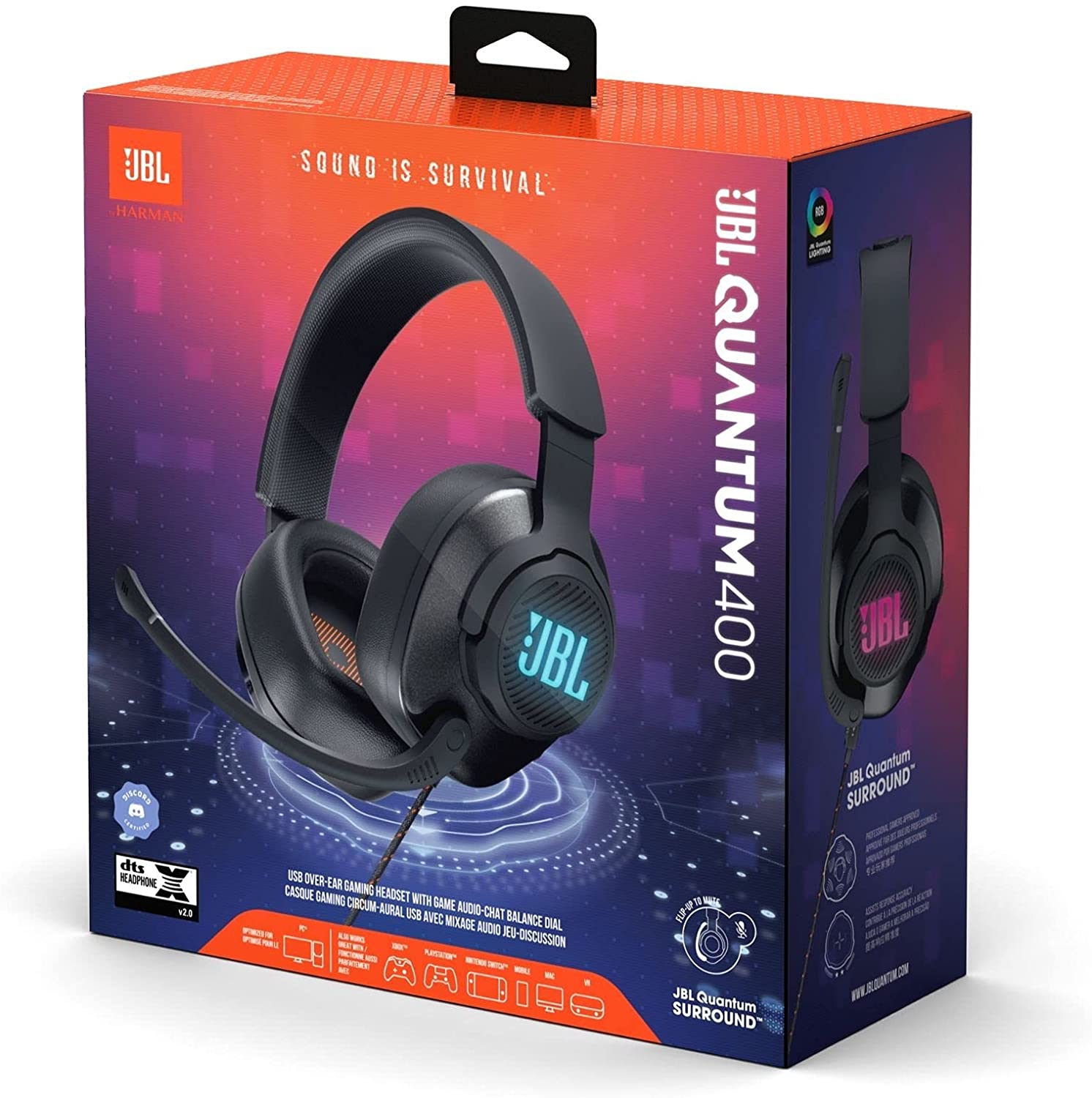 JBL Audífonos Gamer Over Ear Quantum 400 con Micrófono Chat Dia