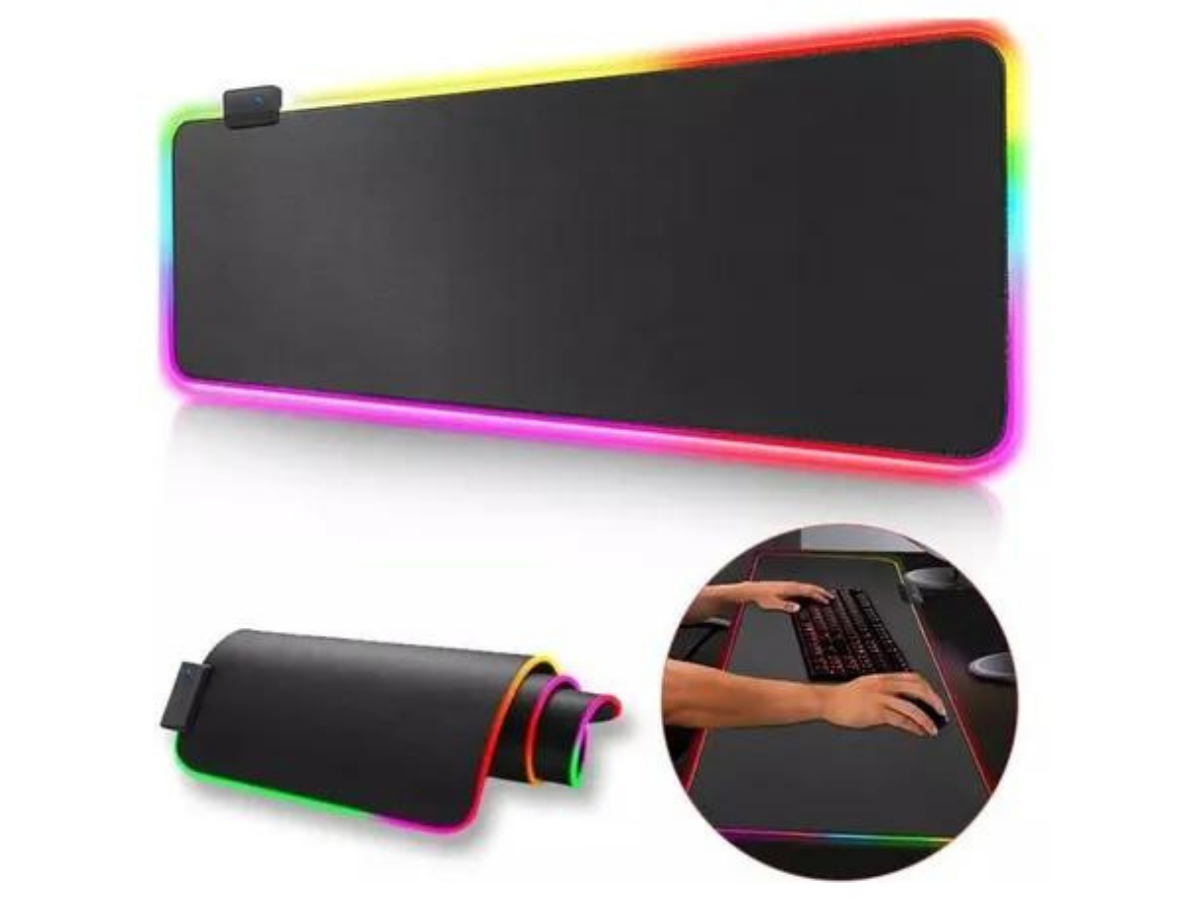 Mouse Pad Gamer RGB extra grande Antideslizante Base 90x40x4 luz led integrada funcion de memoria decoracion perfecta video gamer tapete pc.