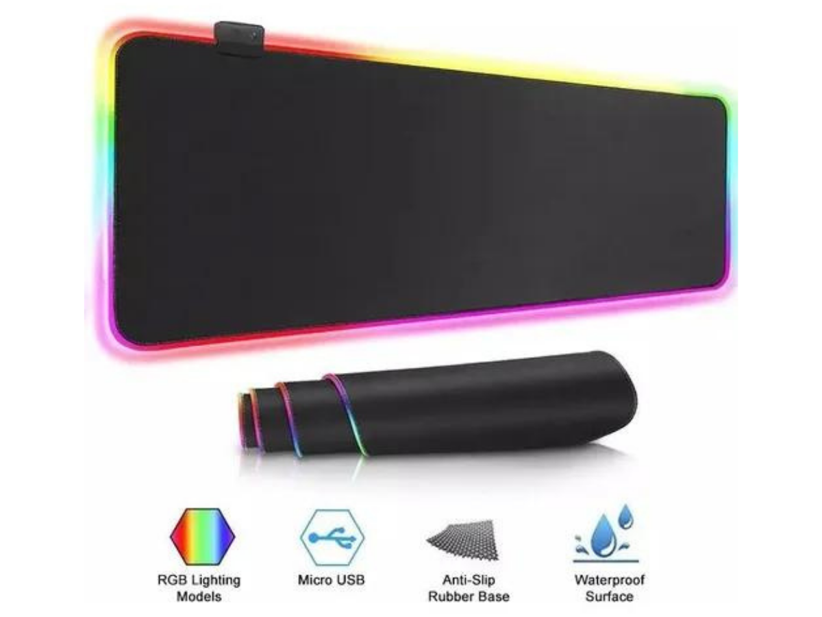 Mouse Pad Gamer RGB extra grande Antideslizante Base 90x40x4 luz led integrada funcion de memoria decoracion perfecta video gamer tapete pc.