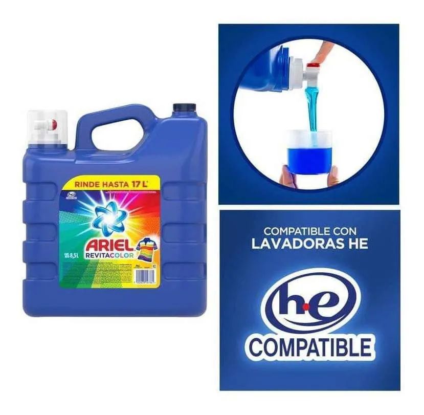 ARIEL. DETERGENTE REVITACOLOR PARA ROPA BLANCA Y COLOR 8.5L