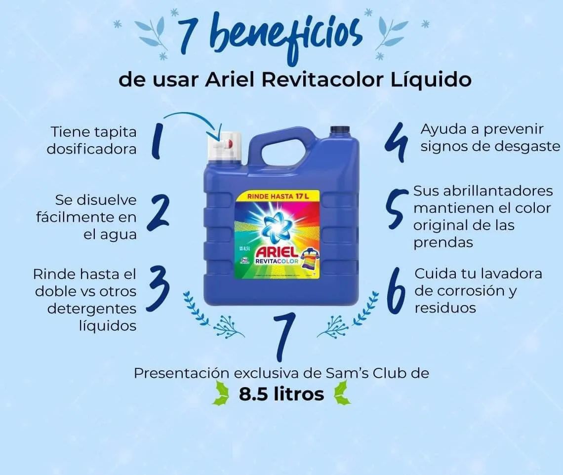 ARIEL. DETERGENTE REVITACOLOR PARA ROPA BLANCA Y COLOR 8.5L