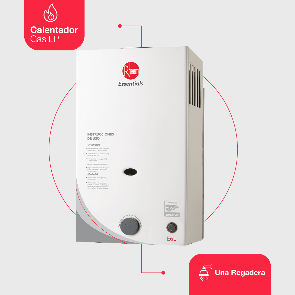 Calentador de Agua Essentials Instantaneo 6 Litros por Min Gas LP 1 Servicio Incluye,  Conexion Basica y 1 ano de garantia adicional sin costo del 1 al 28 Febrero 2023