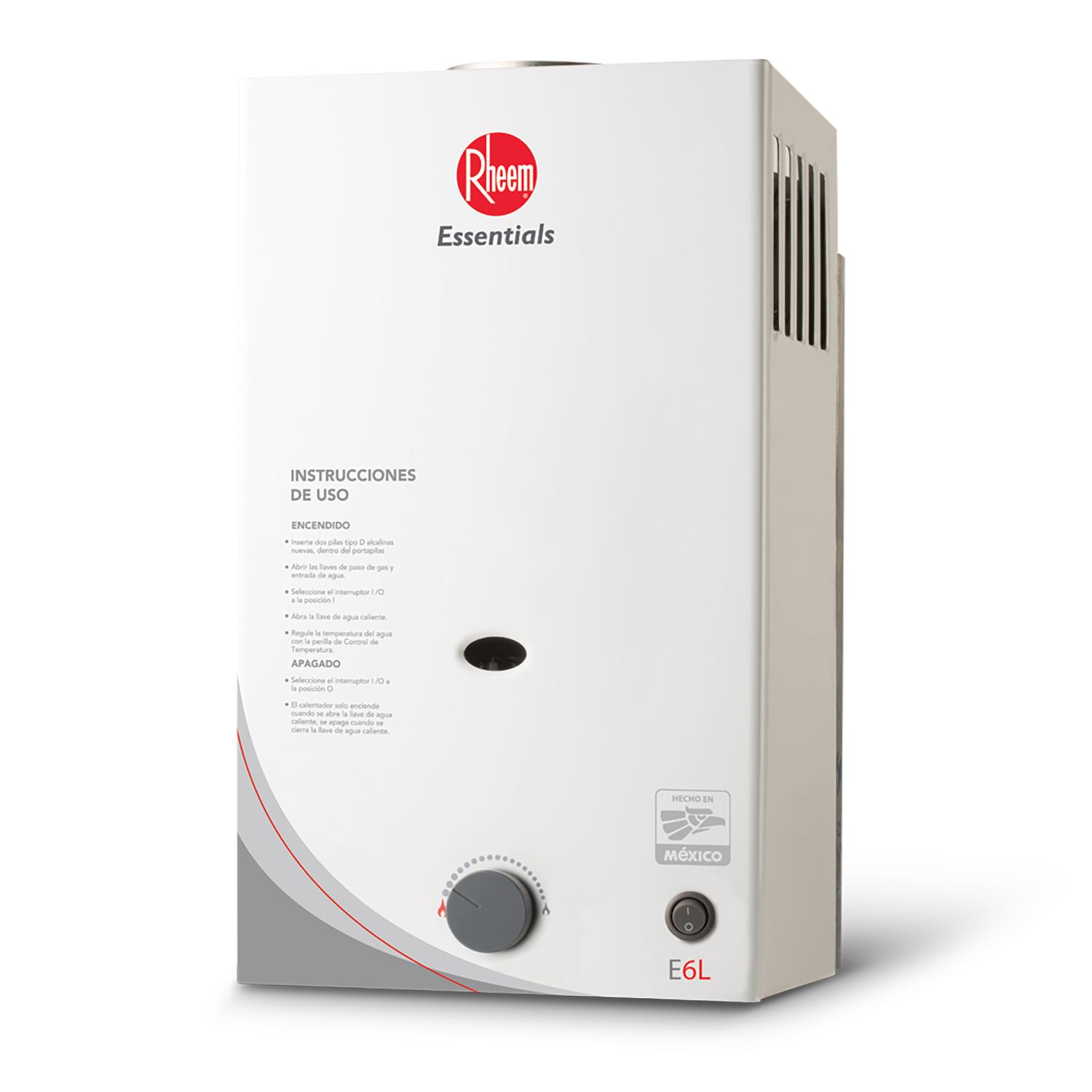 Calentador de Agua Essentials Instantaneo 6 Litros por Min Gas LP 1 Servicio Incluye,  Conexion Basica y 1 ano de garantia adicional sin costo del 1 al 28 Febrero 2023