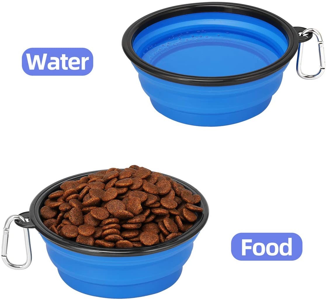 Tazón Plegable de Silicona para Perro Color Azul Para Beber o Comer Al Aire Libre