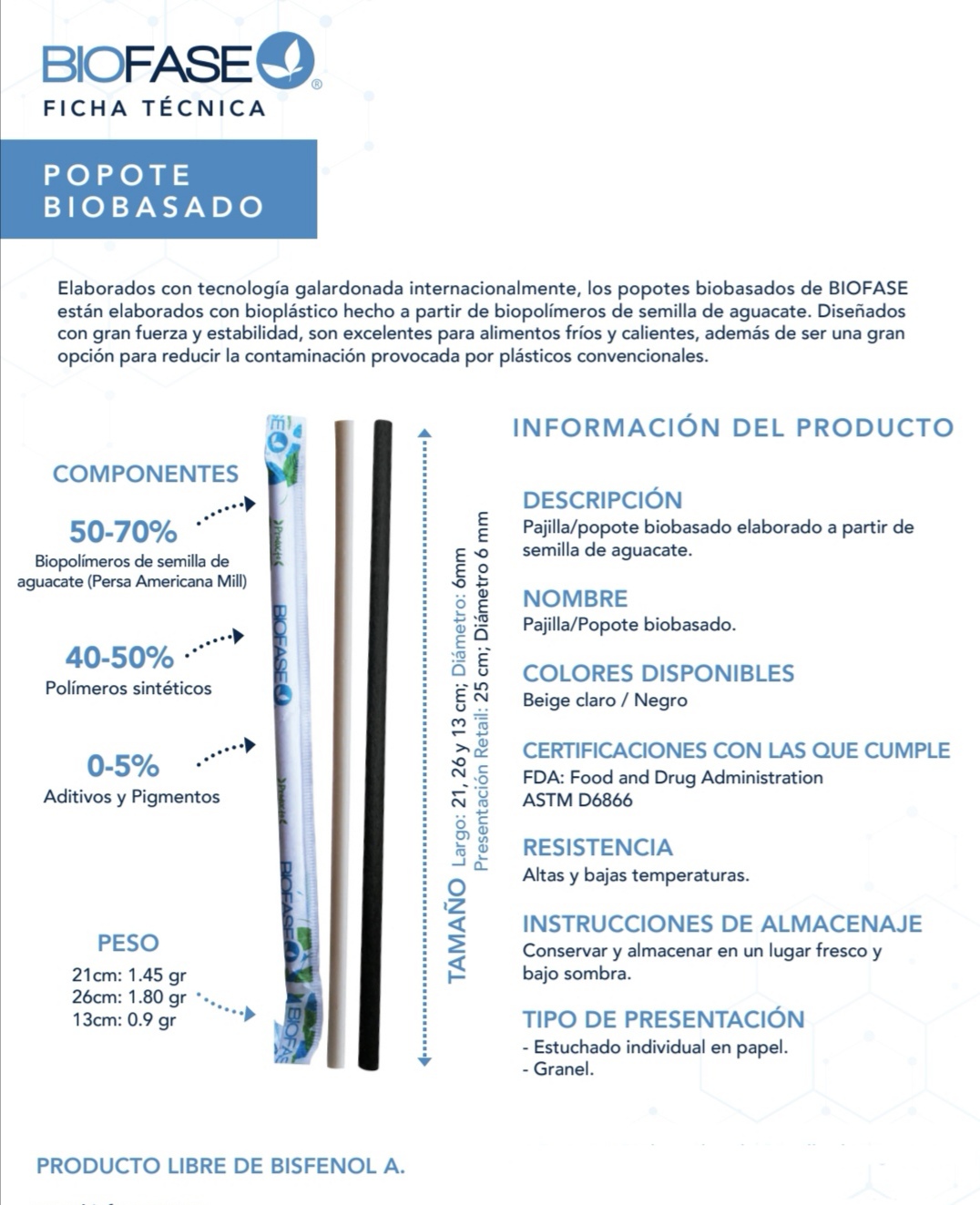 Popote Estuchado de semilla de aguacate / 21 cm / 500 pzs