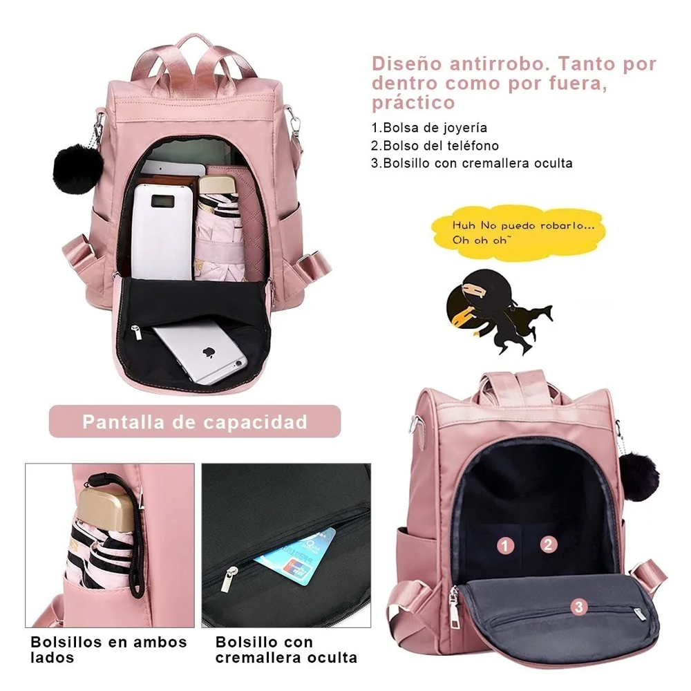 Mochila impermeable de best sale nylon antirrobo para mujeres