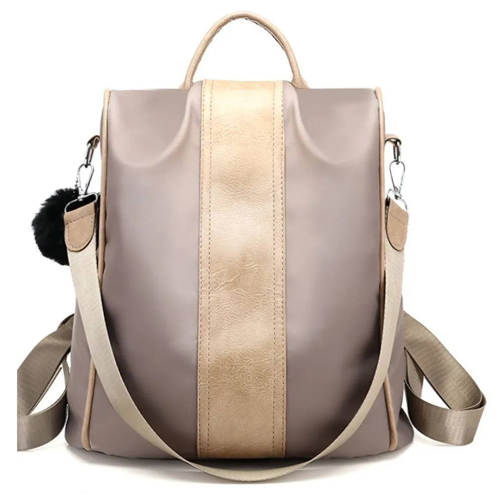 Mochila Impermeable De Nylon Antirrobo Para Mujeres COLOR CREMA