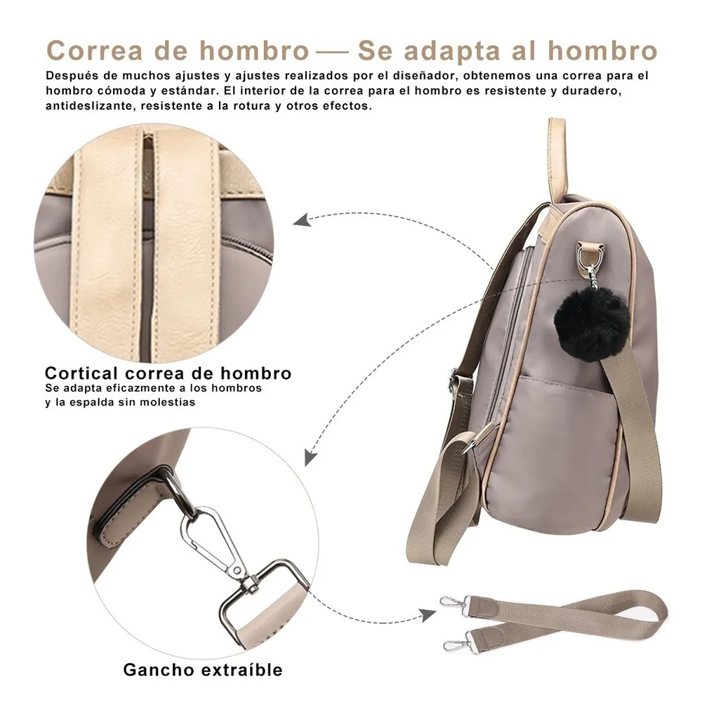Mochila Impermeable De Nylon Antirrobo Para Mujeres COLOR CREMA