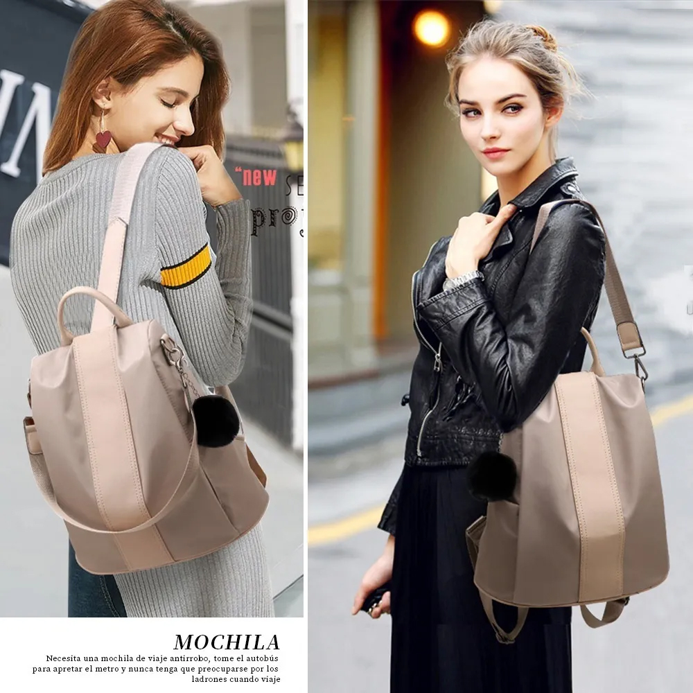 Mochila Impermeable De Nylon Antirrobo Para Mujeres COLOR CREMA