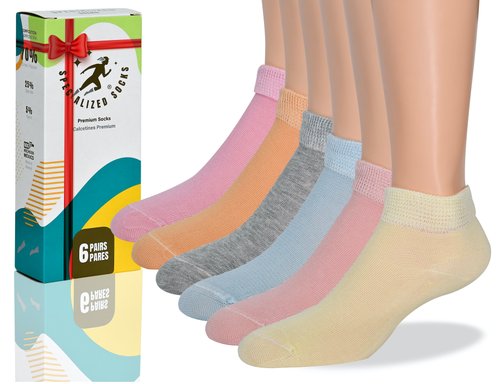Specialized Socks Calcetines mujer cortos , Algodón Premium, MUY Cómodos,  Delgados, Aptos para Diabéticos, 6 pares
