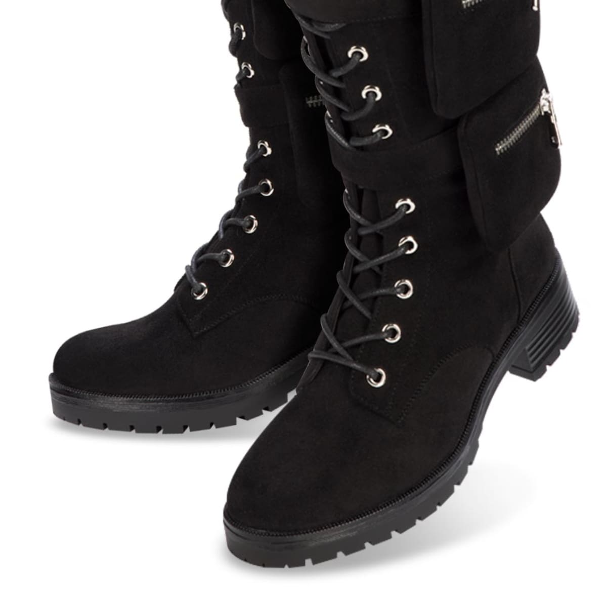 Botas tipo militar para mujer, marca Tierra Bendita, con bolsas a los costados, mod. 993466