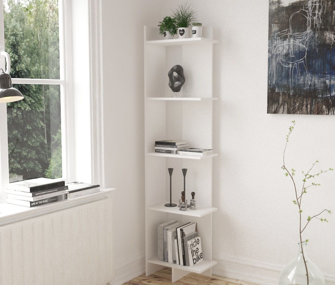 Librero Minimalista Esquinero Blanco