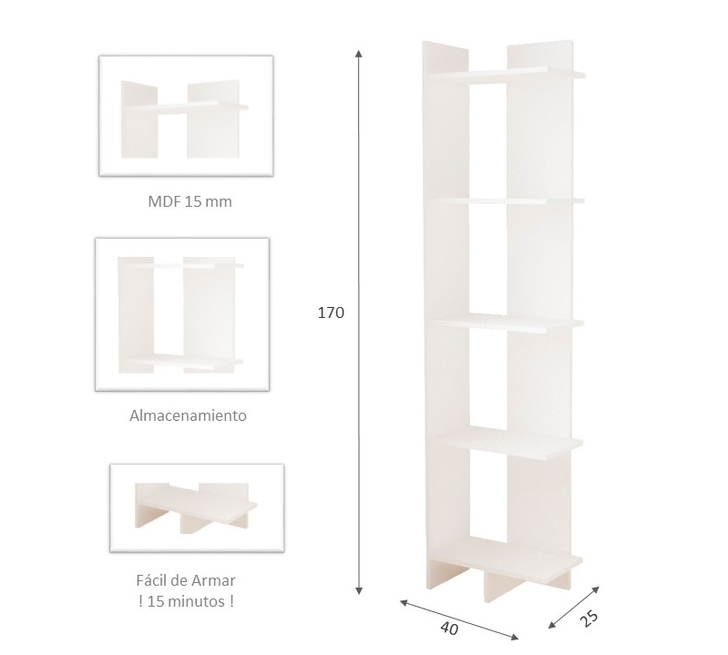 Librero Minimalista Esquinero Blanco