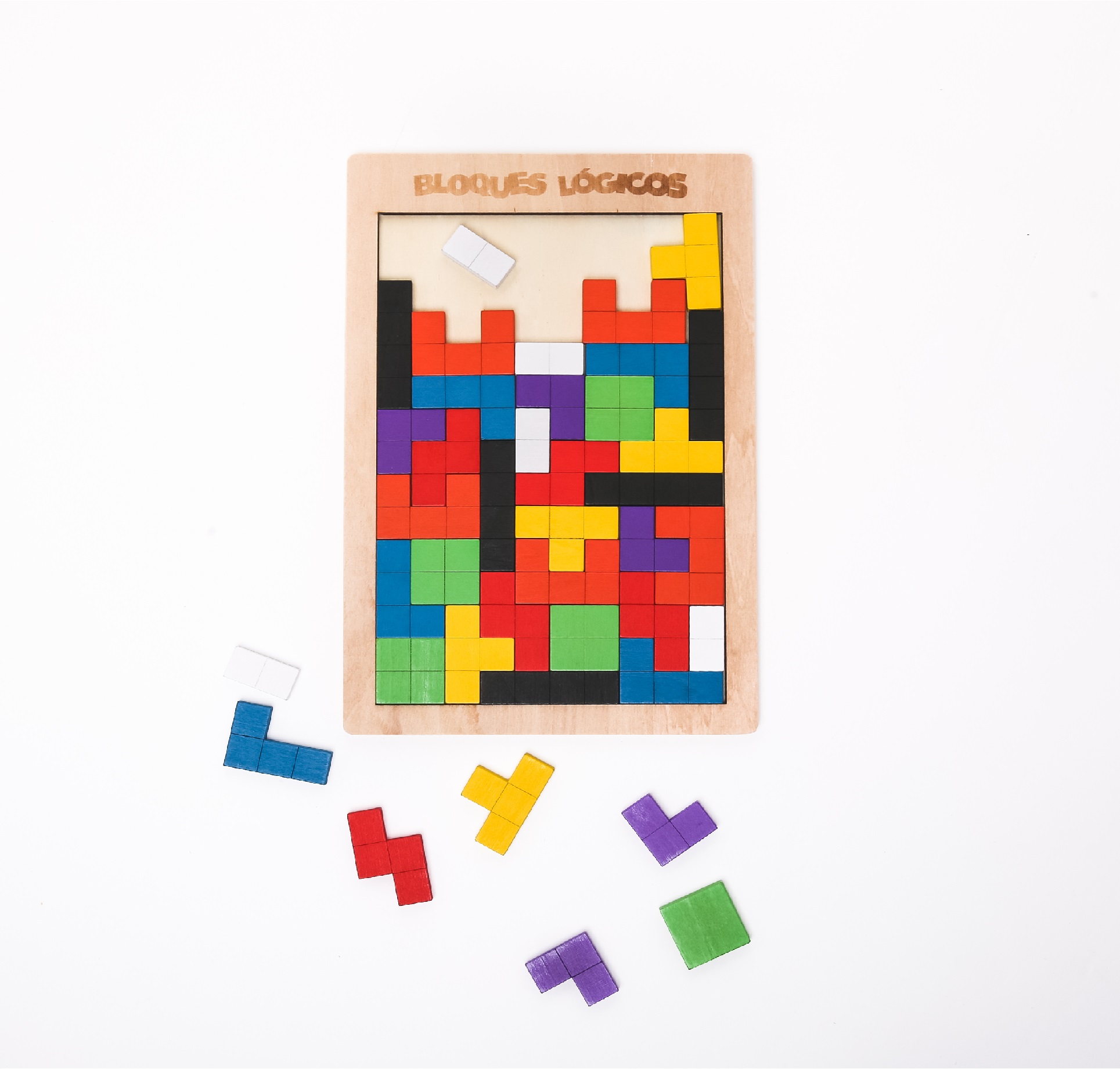 Juego Bloques Lógicos Material Didáctico Tetris De Madera.