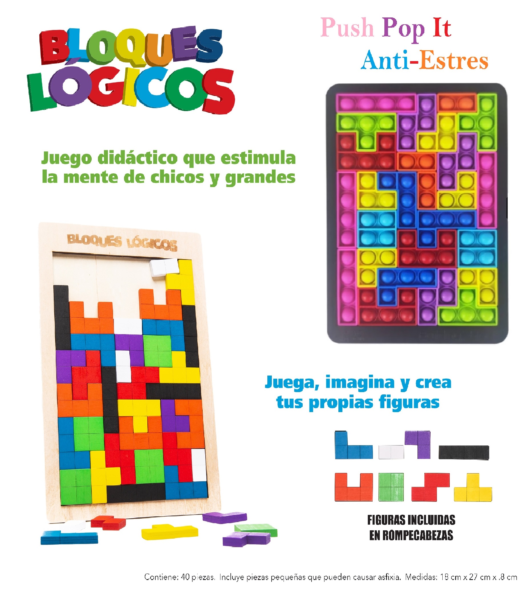2 Tableros Silicon y Madera Bloques Lógicos Juguete Didáctico Pop It.
