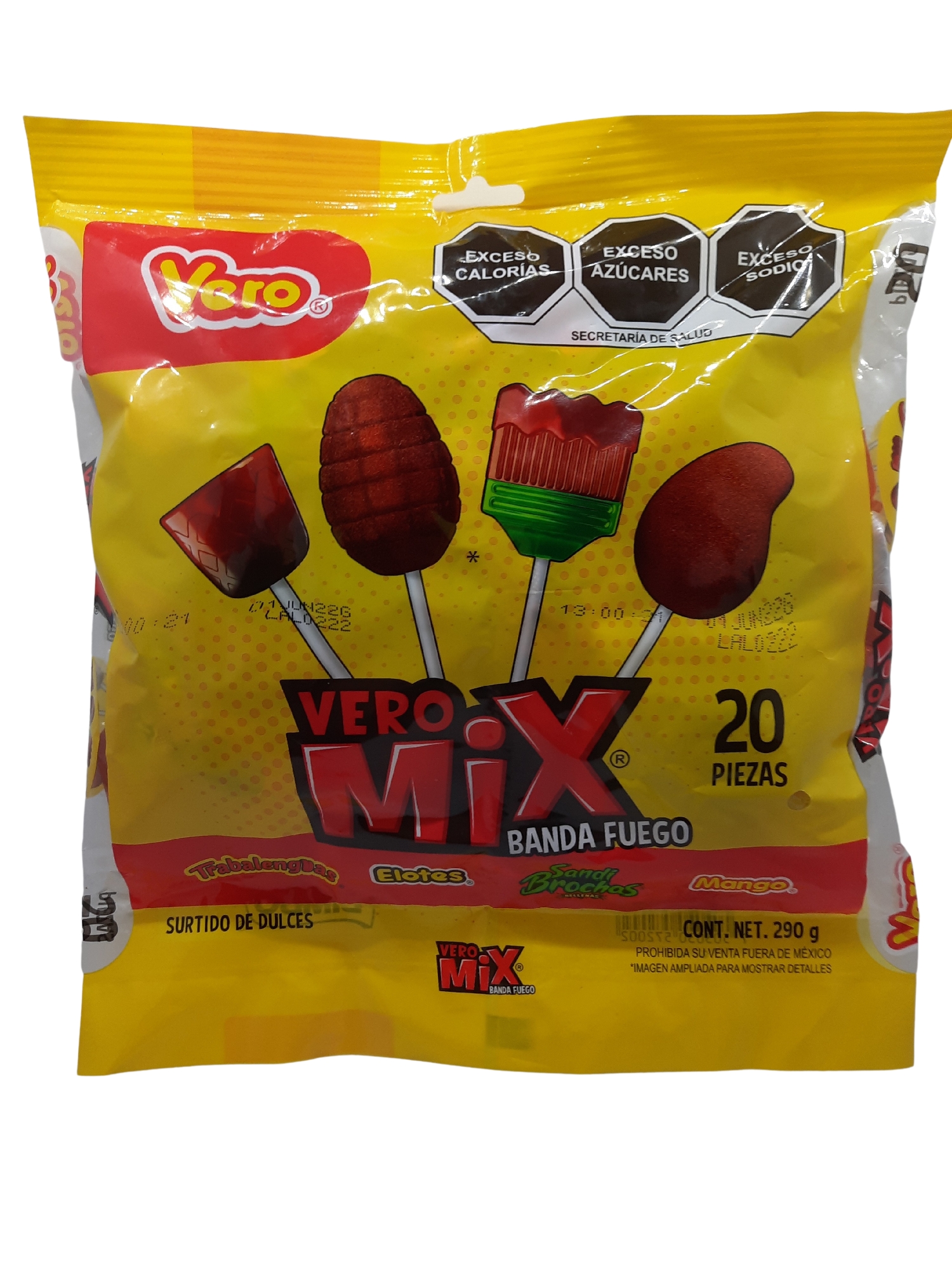 Dulces Paletas Vero Mix Banda Fuego 20 Pz 290 g