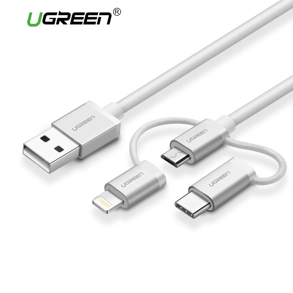 Cable 3-1 Micro Usb+usb C+cargador iPhone Android Ugreen