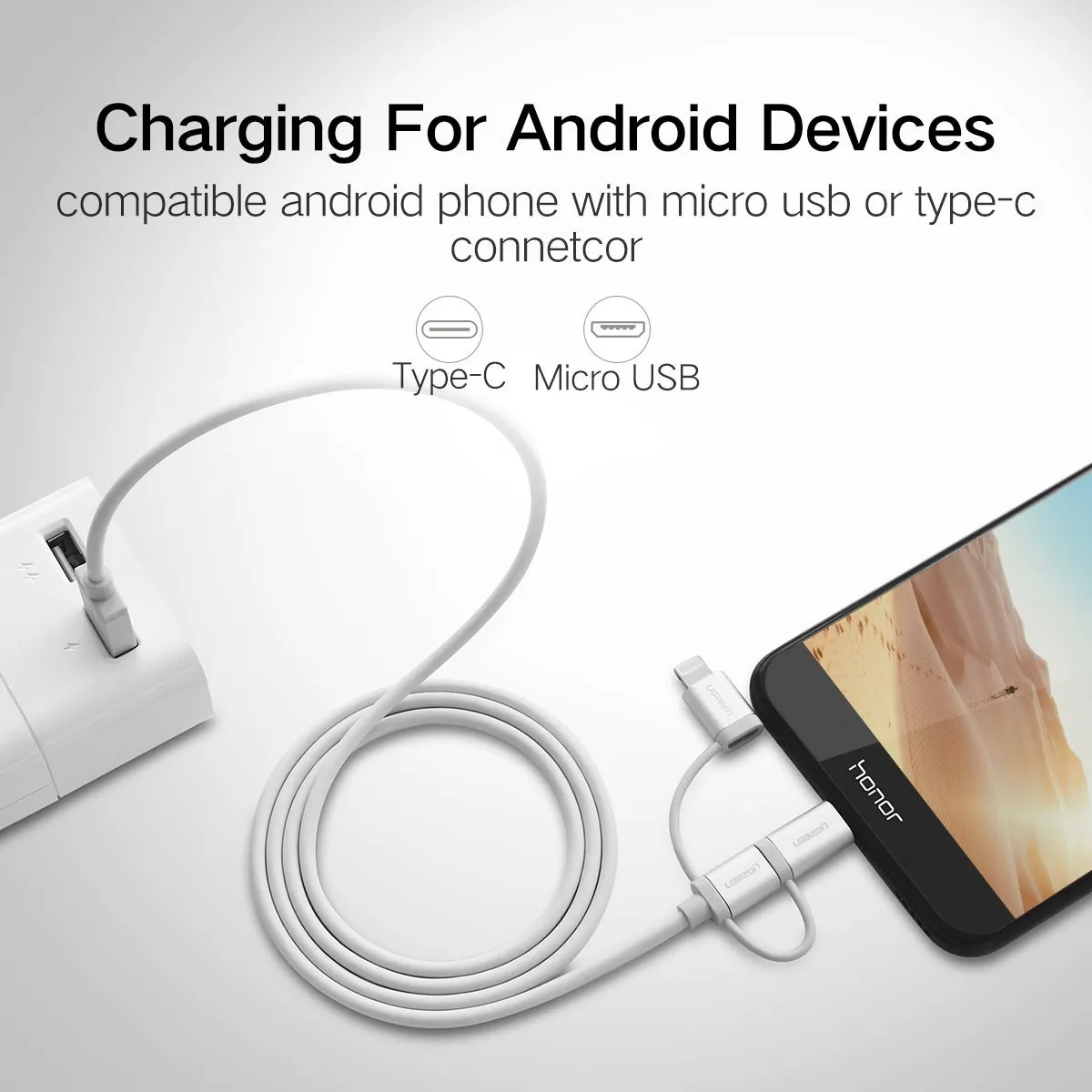 Cable 3-1 Micro Usb+usb C+cargador iPhone Android Ugreen