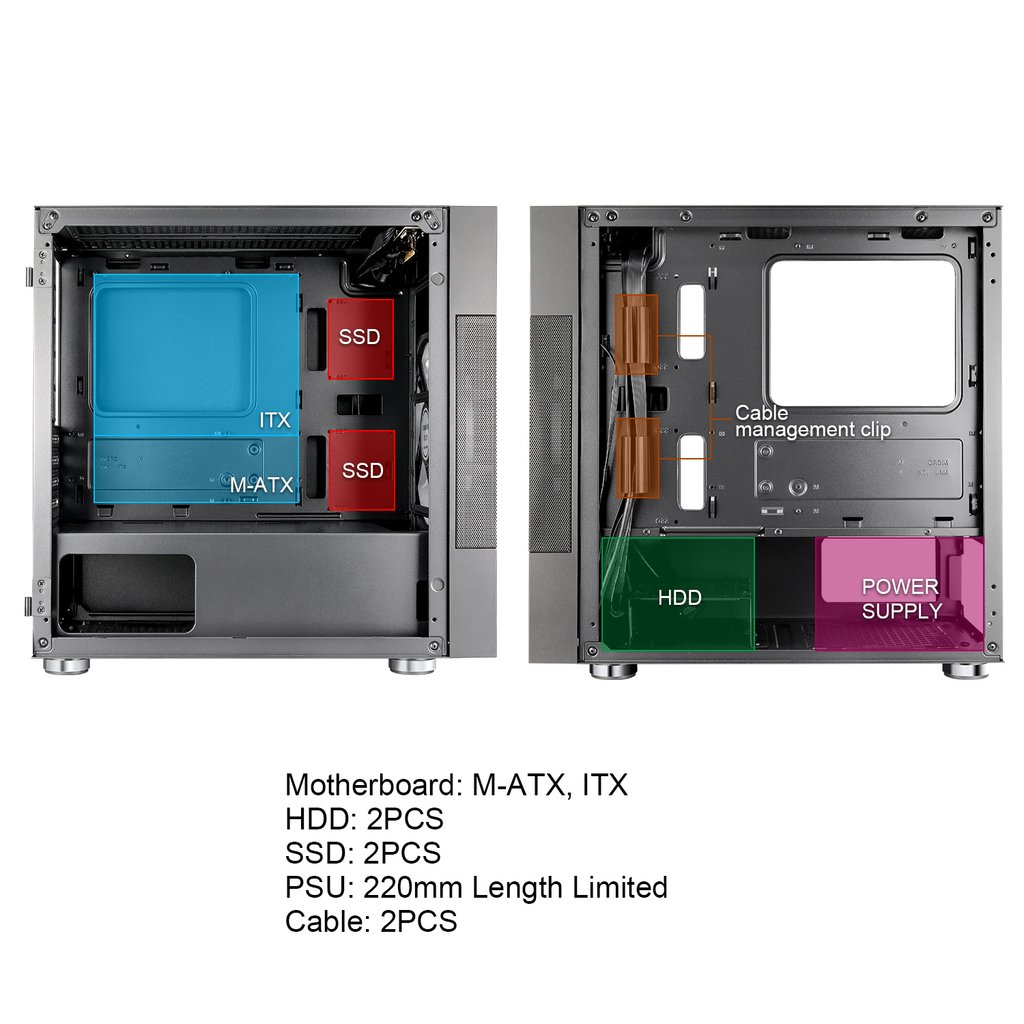 Gabinete Gamer con Crital Templado Vetroo M01 , Micro ATX/Mini ITX, USB 2.0/3.0, sin Fuente, Negro