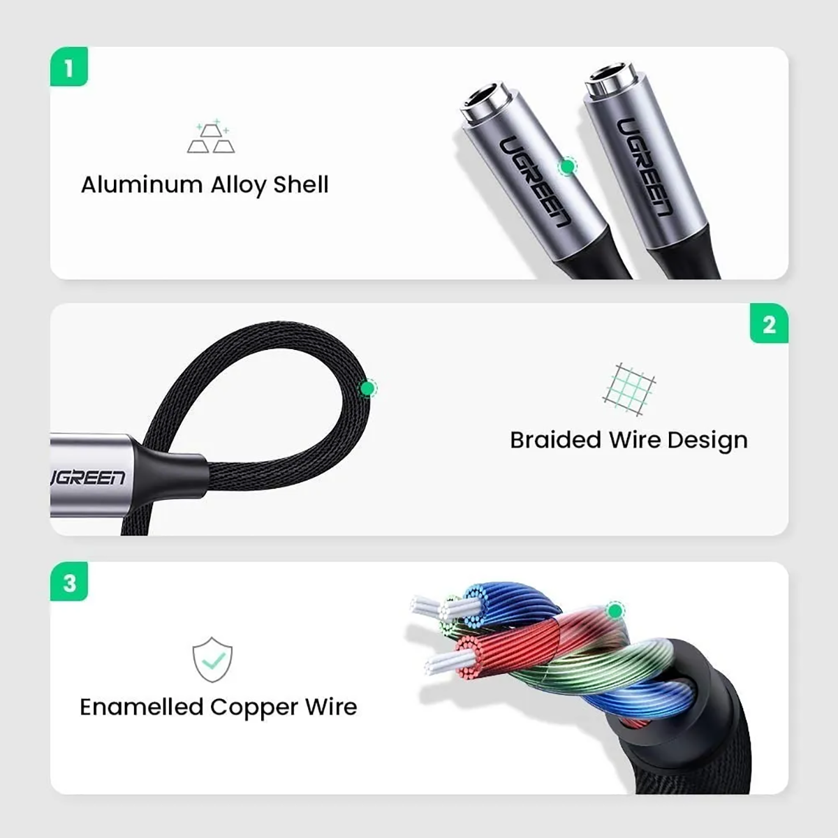 Adaptador Divisor Usb C A 3.5mm Jack Cable Nylon Ugreen