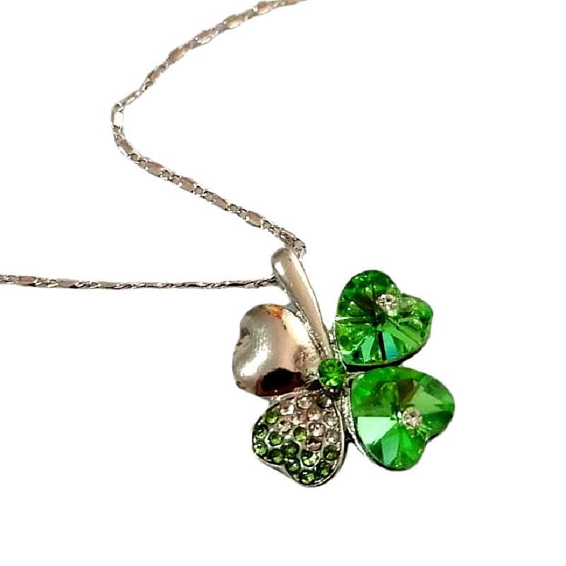 Set Trebol El Mexico QSF en Chapa de Rodio SWAROVSKI ELEMENTS INCLUYE DE REGALO ARETES DIAMOND Y CAJA PARA REGALO