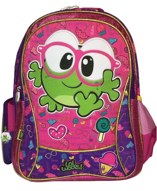 Mochila Primaria Loi Woops! Estampado Rana Rosa