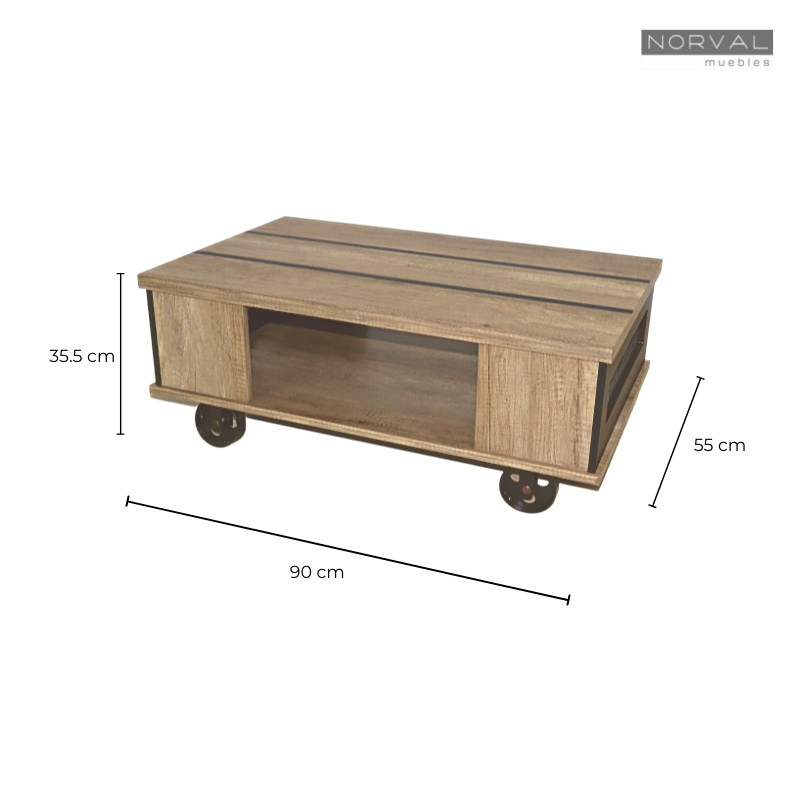 Mesa de Centro de NORVAL Muebles Matti con estilo Industrial Moderno con melamina en color Roble con Negro