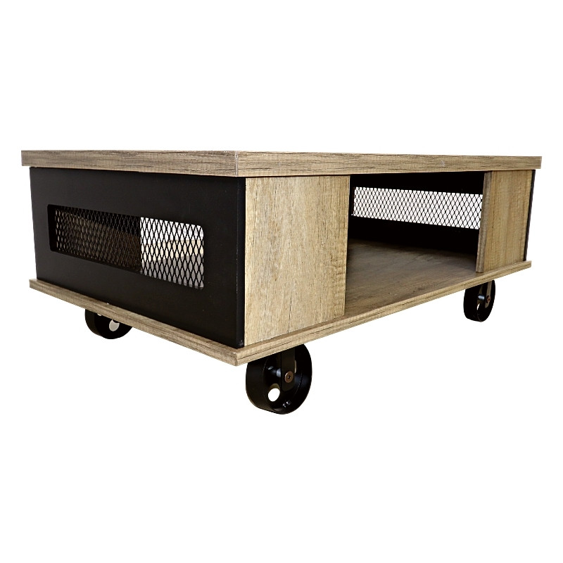 Mesa de Centro de NORVAL Muebles Matti con estilo Industrial Moderno con melamina en color Roble con Negro