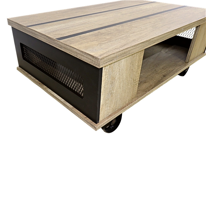 Mesa de Centro de NORVAL Muebles Matti con estilo Industrial Moderno con melamina en color Roble con Negro