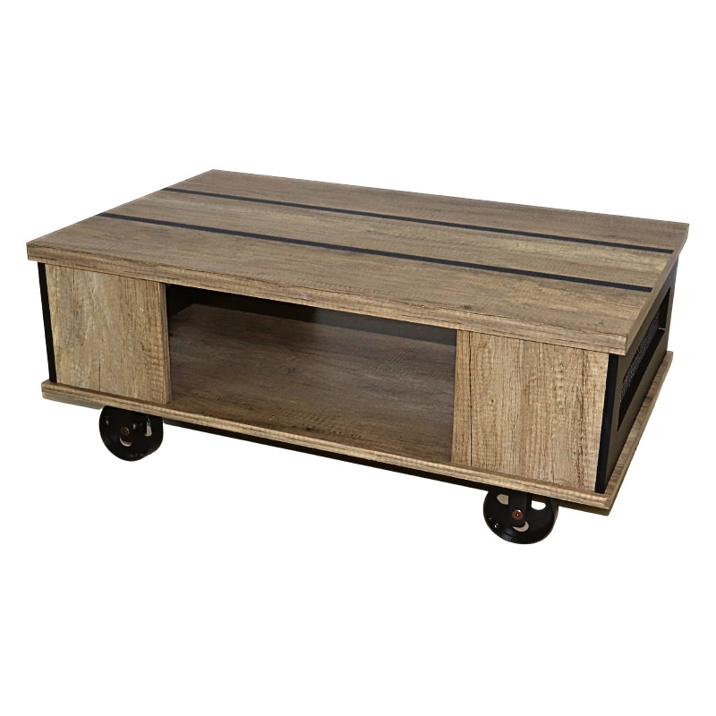 Mesa de Centro de NORVAL Muebles Matti con estilo Industrial Moderno con melamina en color Roble con Negro