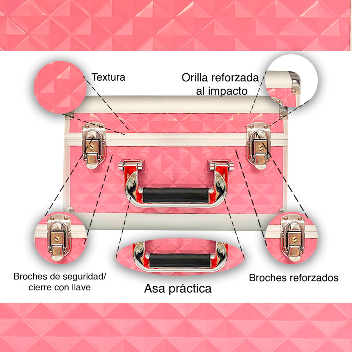 Cosmetiquera Neceser Profesional Diseño Rombos Rosa