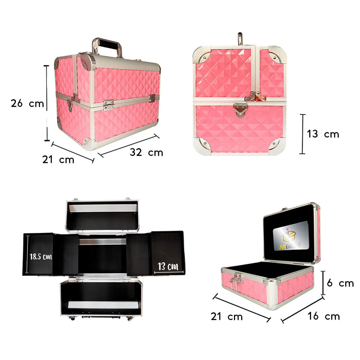 Cosmetiquera Neceser Profesional Diseño Rombos Rosa